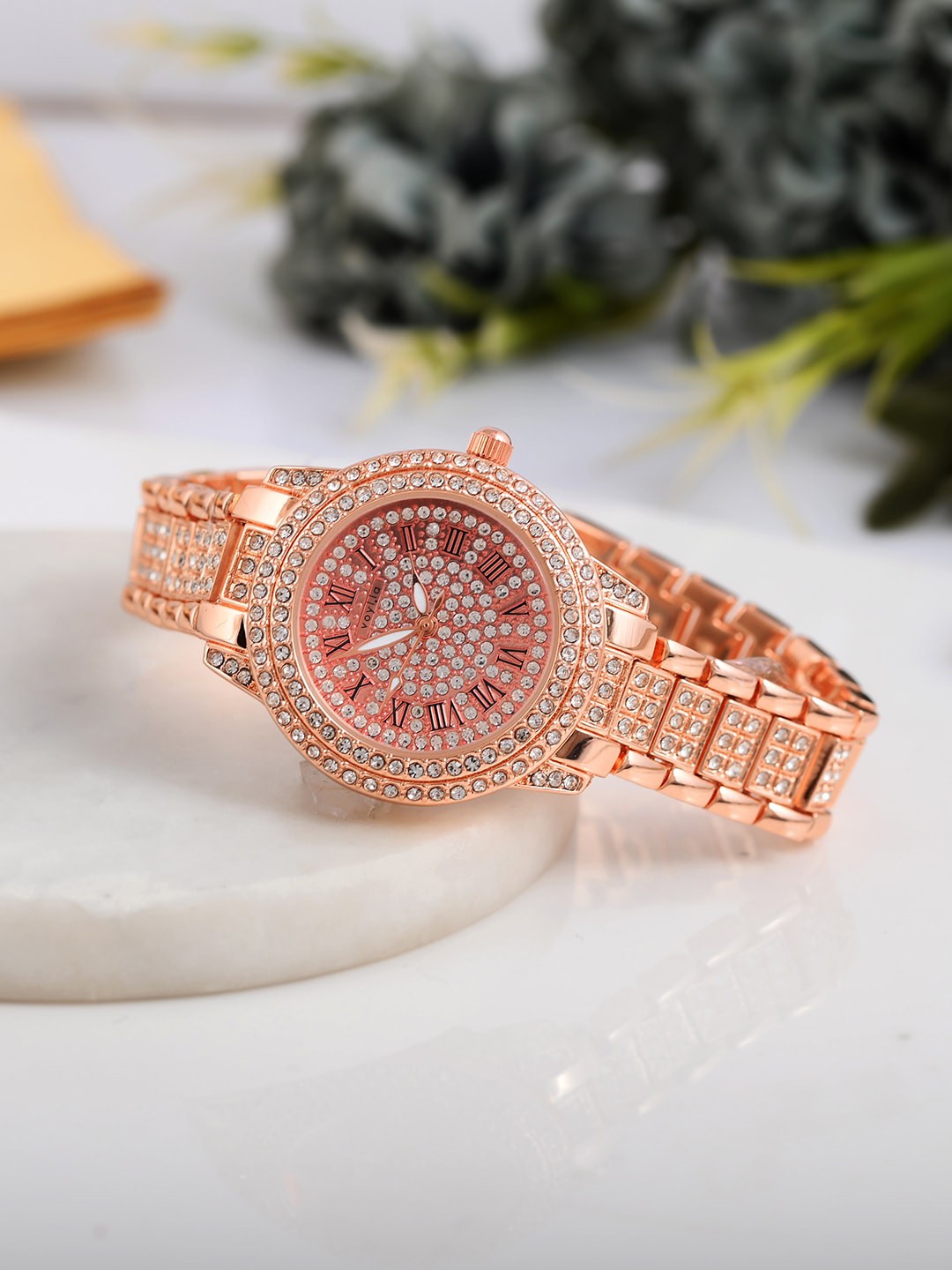 

Voylla Women Embellished Dial & Bracelet Style Straps Analogue Watch 8905124490510, Rose gold