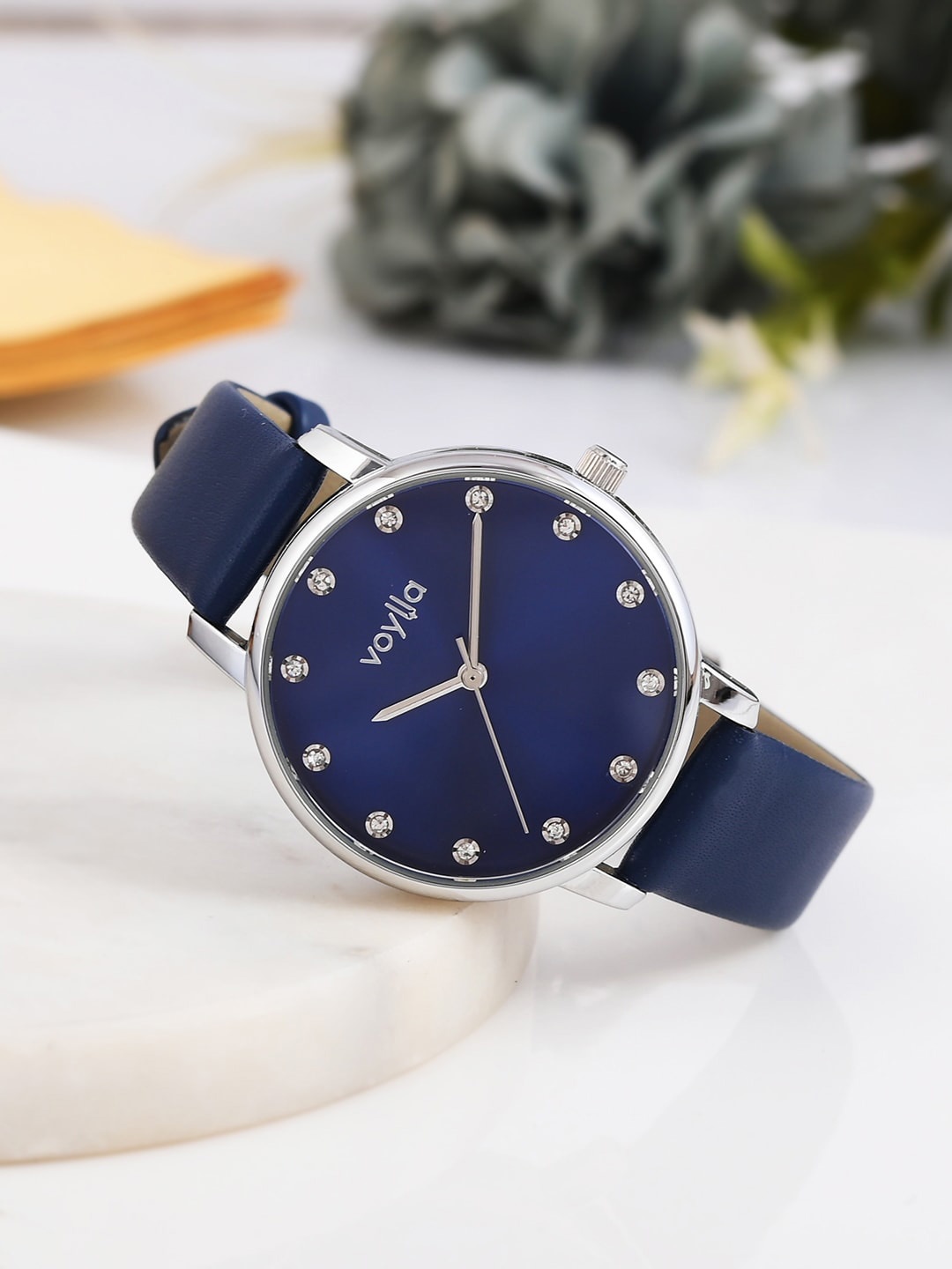 

Voylla Women Embellished Dial & Leather Bracelet Style Straps Analogue Watch 8905124490121, Blue