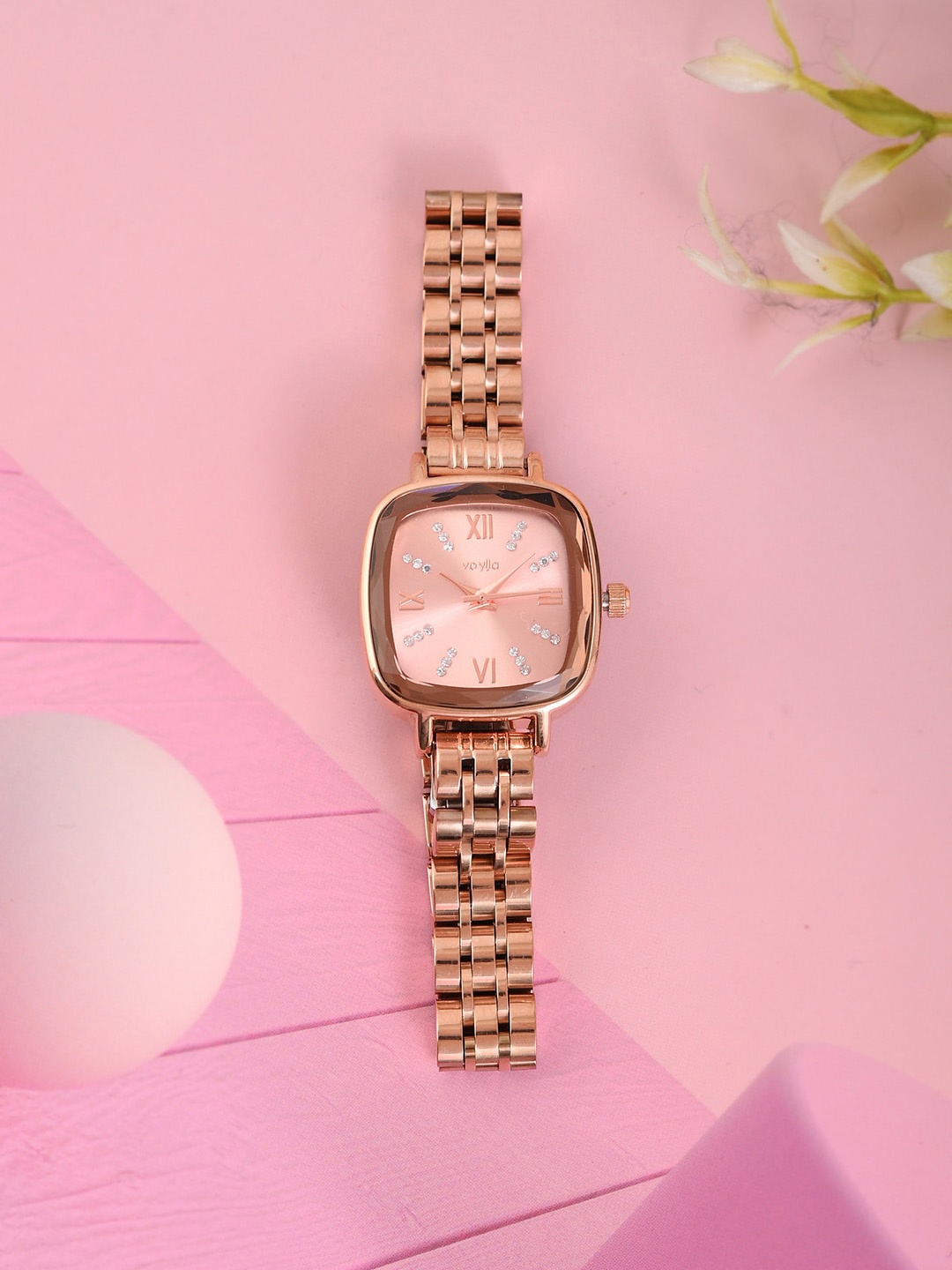

Voylla Women Embellished Dial & Bracelet Style Straps Analogue Watch 8905124490596, Rose gold