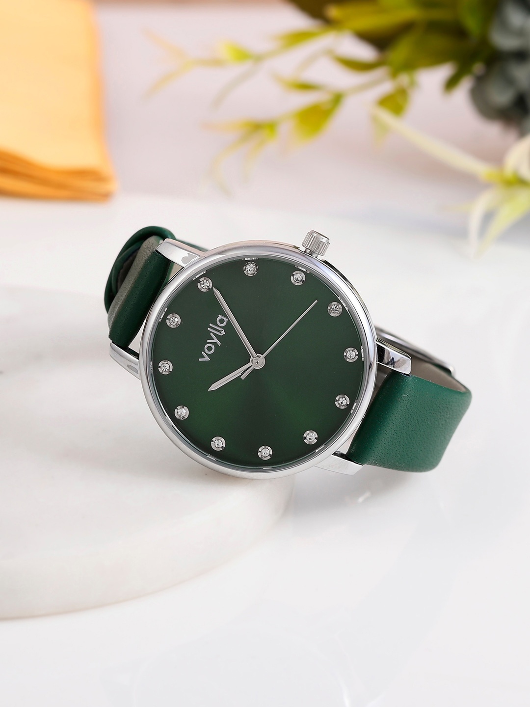 

Voylla Women Embellished Dial & Leather Straps Analogue Watch- 8905124490145, Green