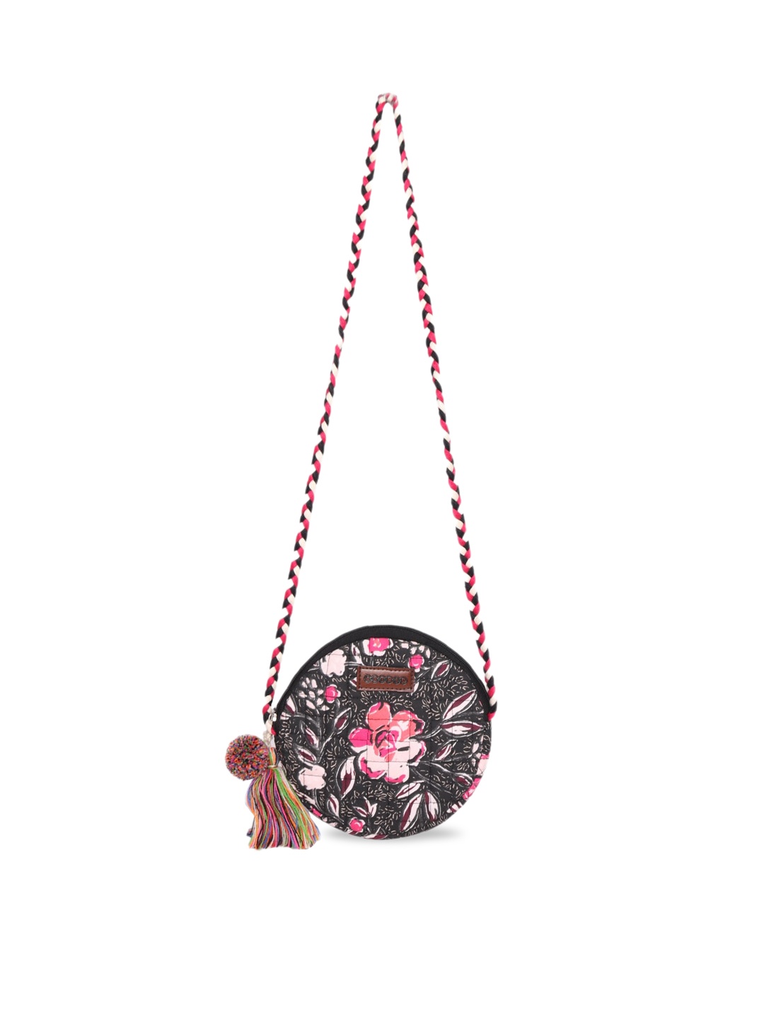 

ASTRID Floral Printed Structured Sling Bag, Black