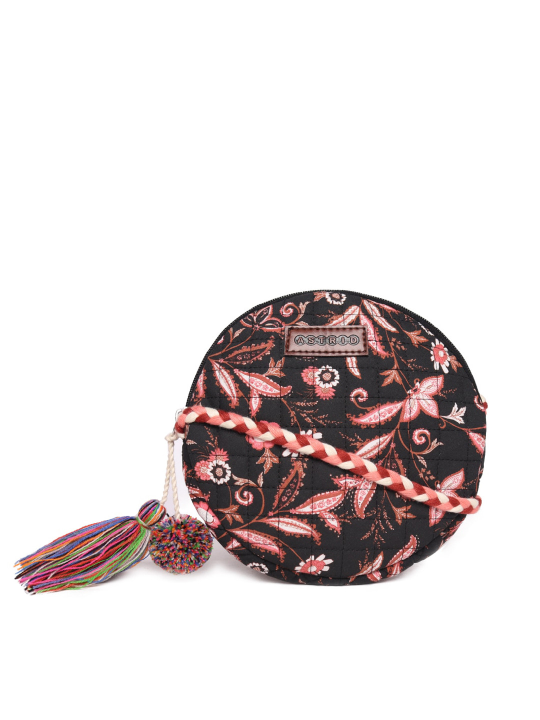 

ASTRID Floral Printed Structured Sling Bag, Black