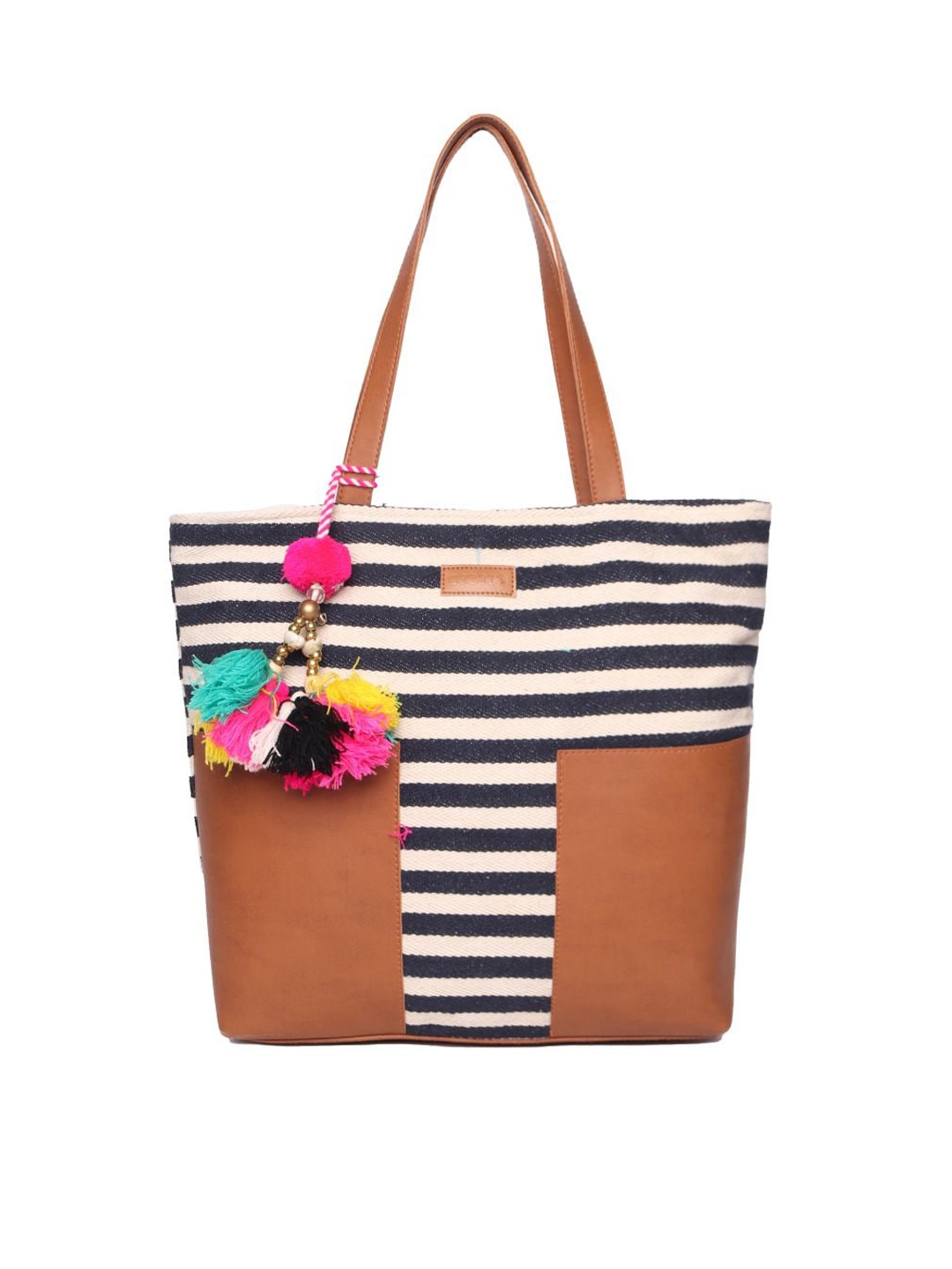 

ASTRID Striped Oversized Shopper Tote Bag, Black
