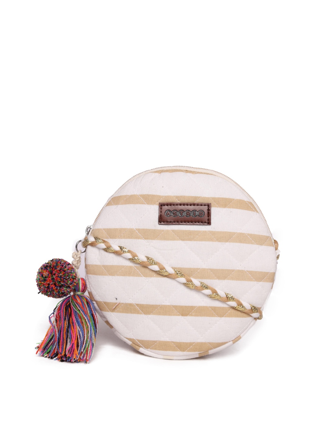 

ASTRID Striped Tasselled Structured Sling Bag, Beige