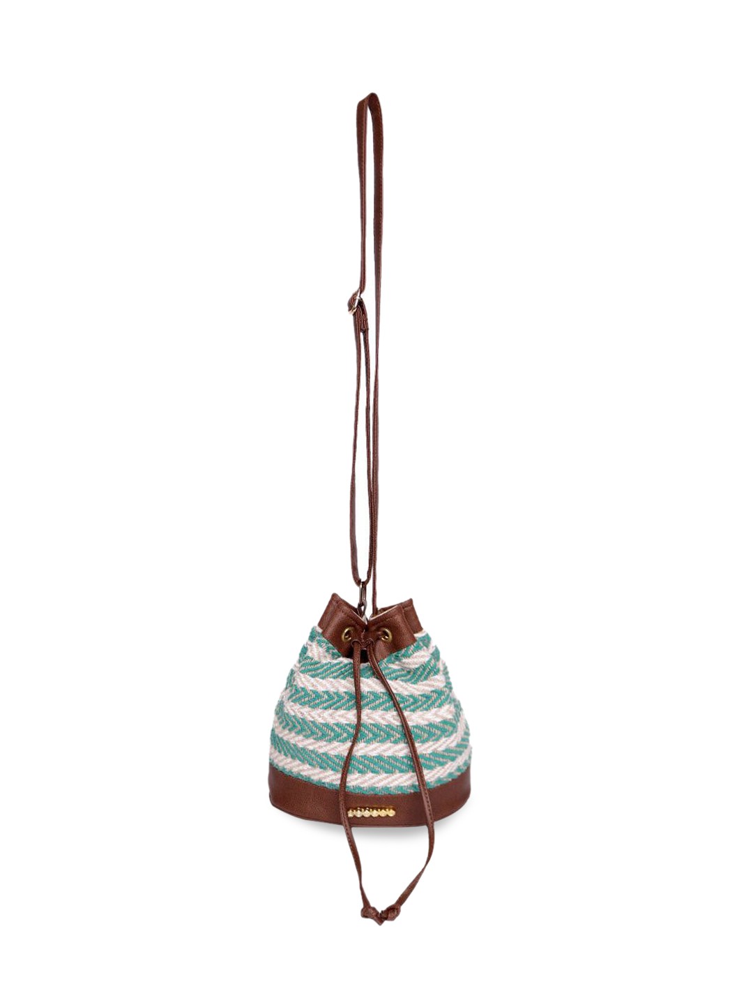

ASTRID Self Design Drawstring Closure Bucket Sling Bag with Tassel, Green