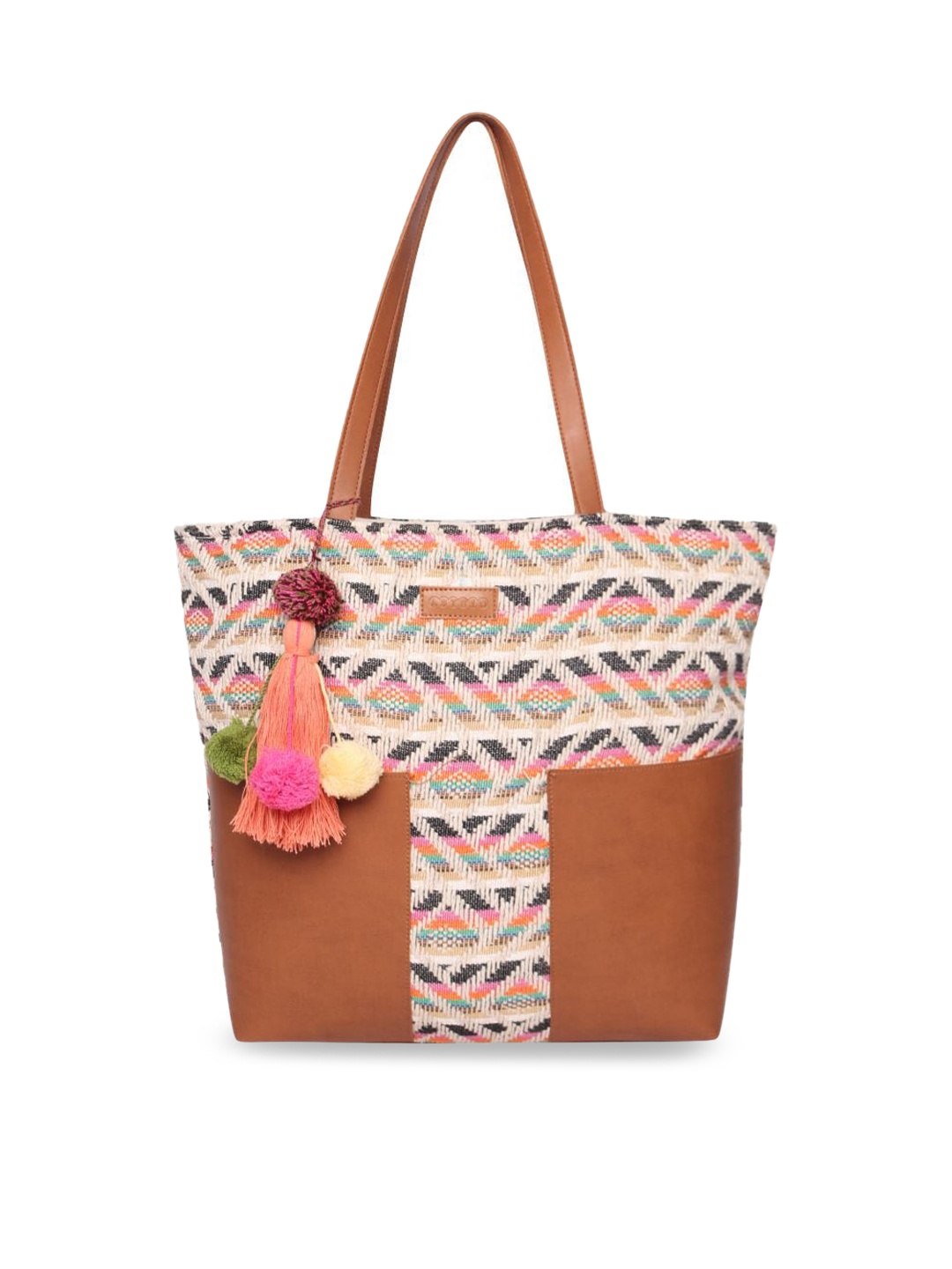 

ASTRID Self Design Textured Shopper Tote Bag with Tassel, Brown