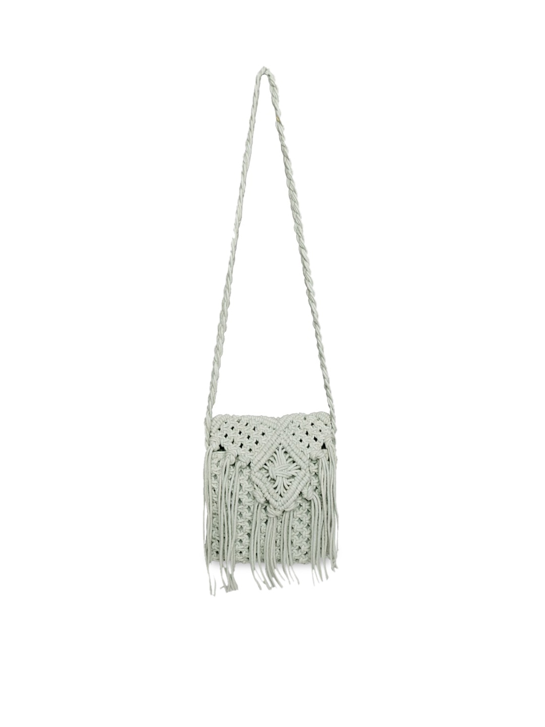 

ASTRID Macrame Flapover Crossbody Sling Bag, Off white
