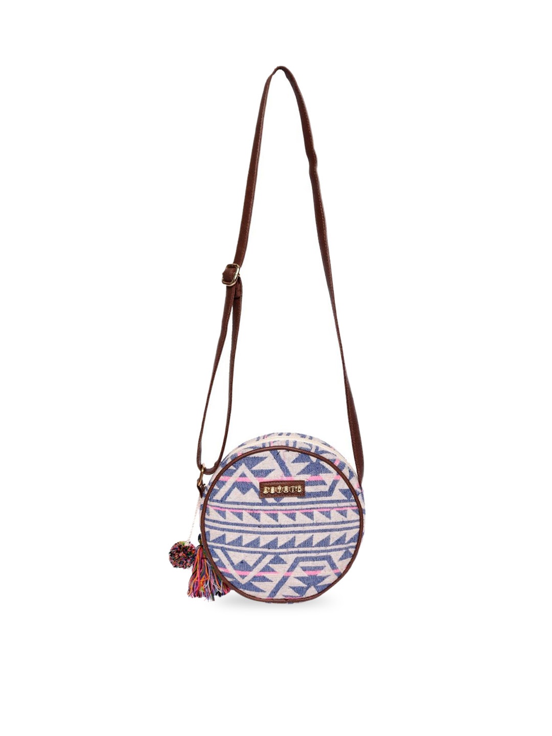 

ASTRID Printed Half Moon Sling Bag with Tasselled, Cream