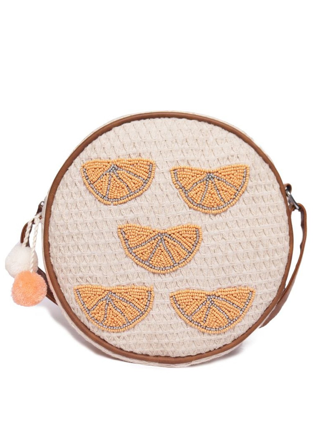 

ASTRID Geometric Embellished Structured Canvas Sling Bag, Peach