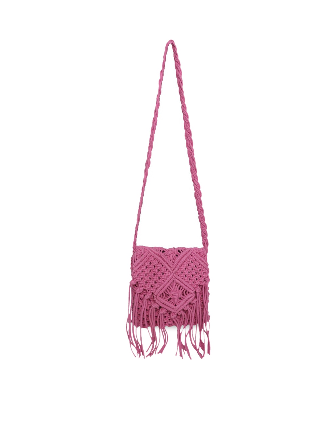 

ASTRID Swagger Fringed Cotton Sling Bag, Pink