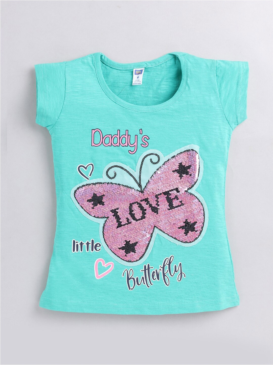 

Nottie Planet Girls Typography Print Sequined Cotton Top, Blue