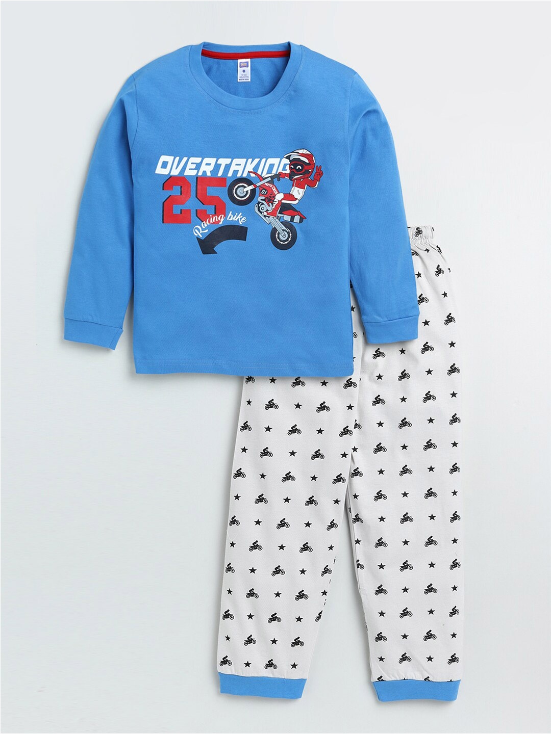 

Nottie Planet Boys Printed Cotton T-shirt with Pyjamas Set, Blue