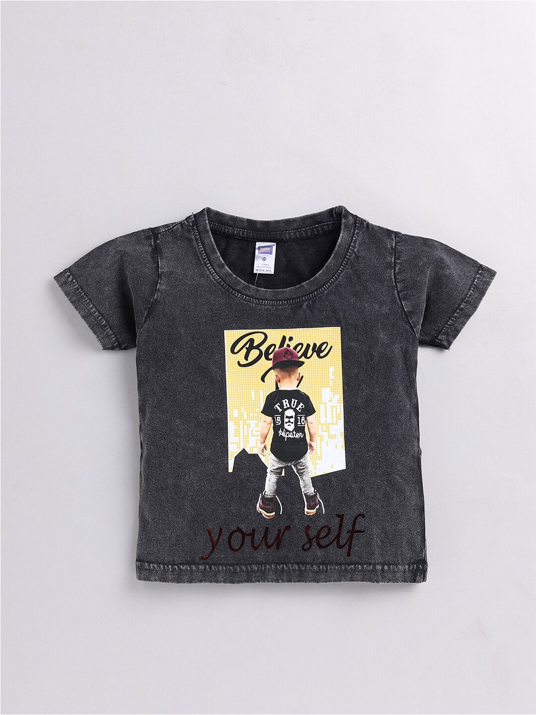 

Nottie Planet Girls Typography Printed Pure Cotton T-shirt, Charcoal