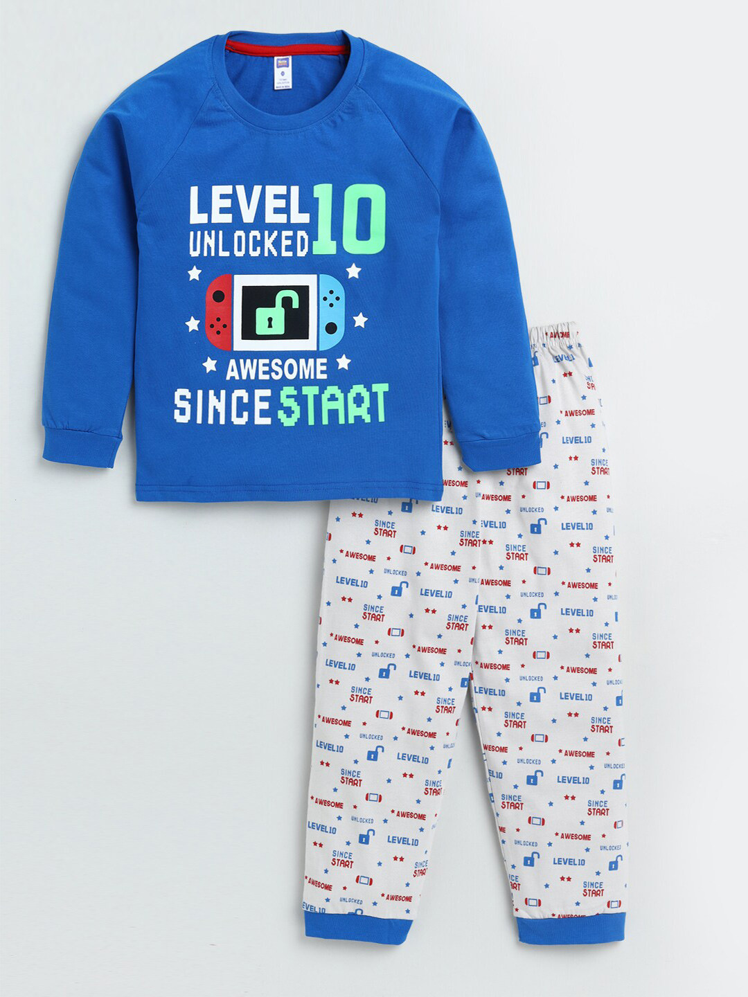 

Nottie Planet Boys Printed Pure Cotton T-shirt with Pyjamas, Blue