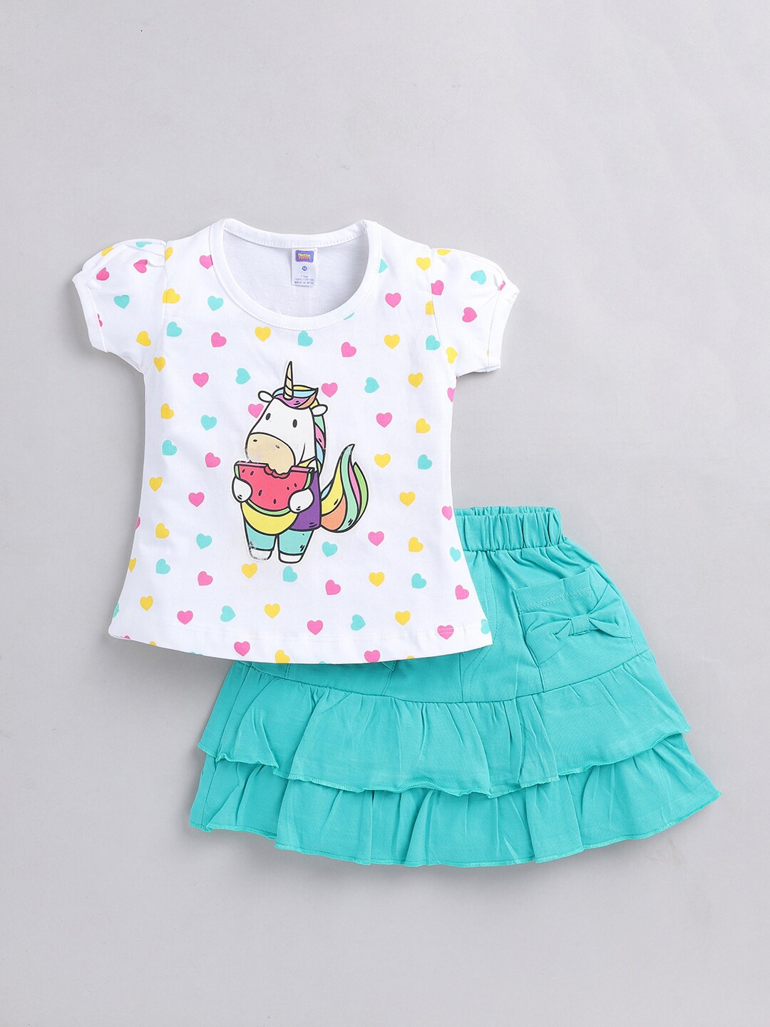

Nottie Planet Girls Printed Cotton Top with Skirt Set, White