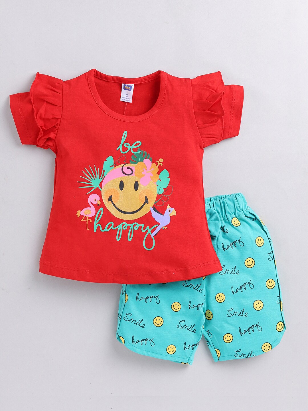 

Nottie Planet Girls Pure Cotton Top with Shorts, Red