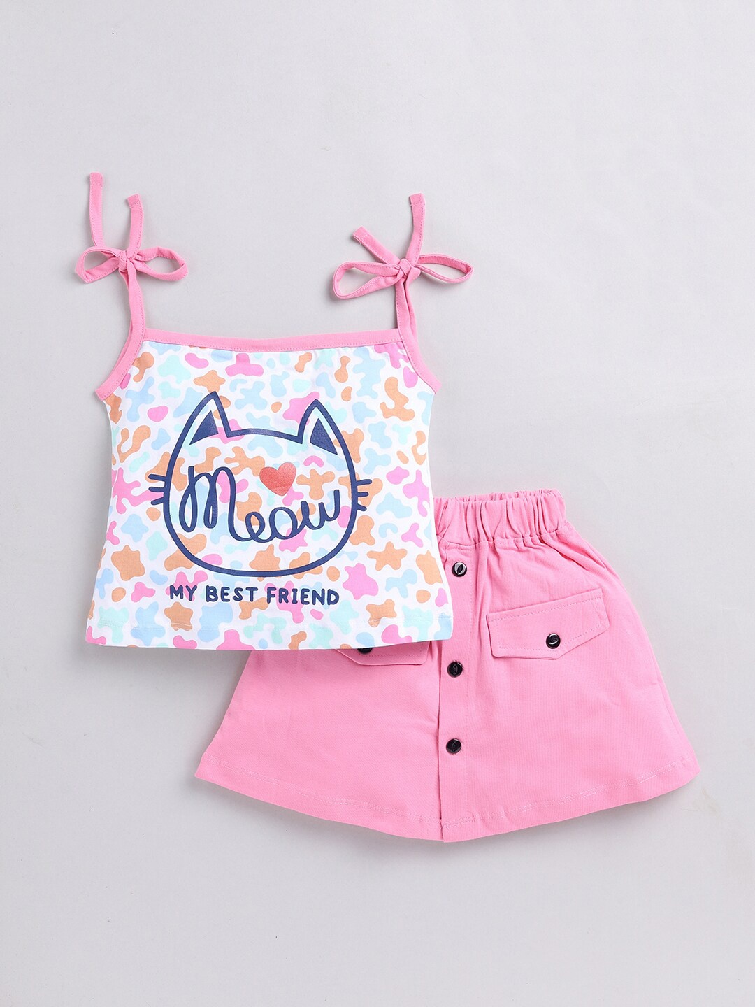 

Nottie Planet Girls Pure Cotton Top with Skirt, Pink
