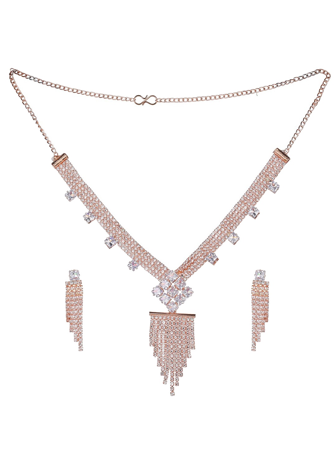 

MAD CLUB Rose Gold-Plated Stone-Studded Necklace with Earrings