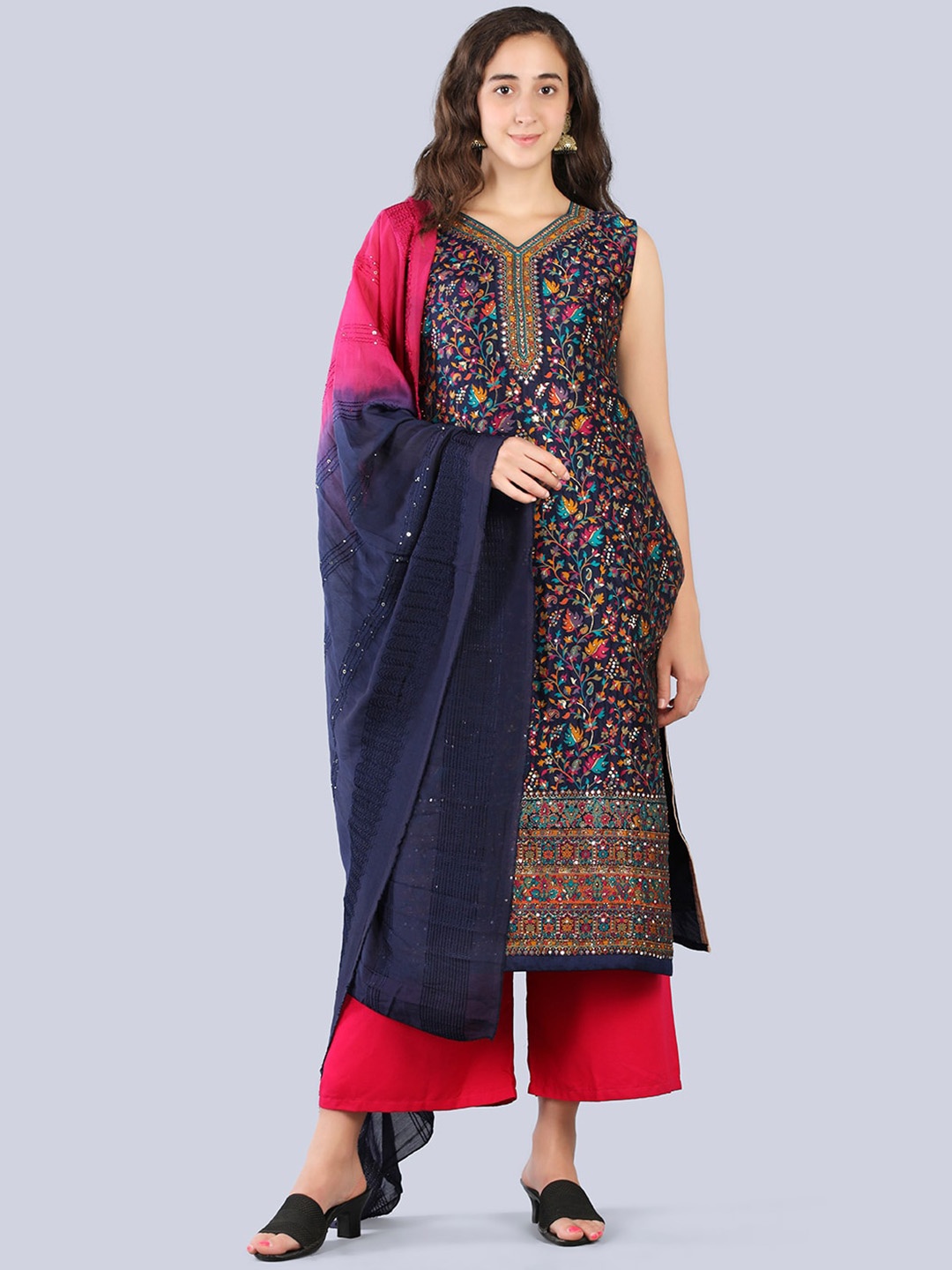 

Pakiza Women Ethnic Motifs Embroidered Indie Prints Kurta With Dupatta, Navy blue