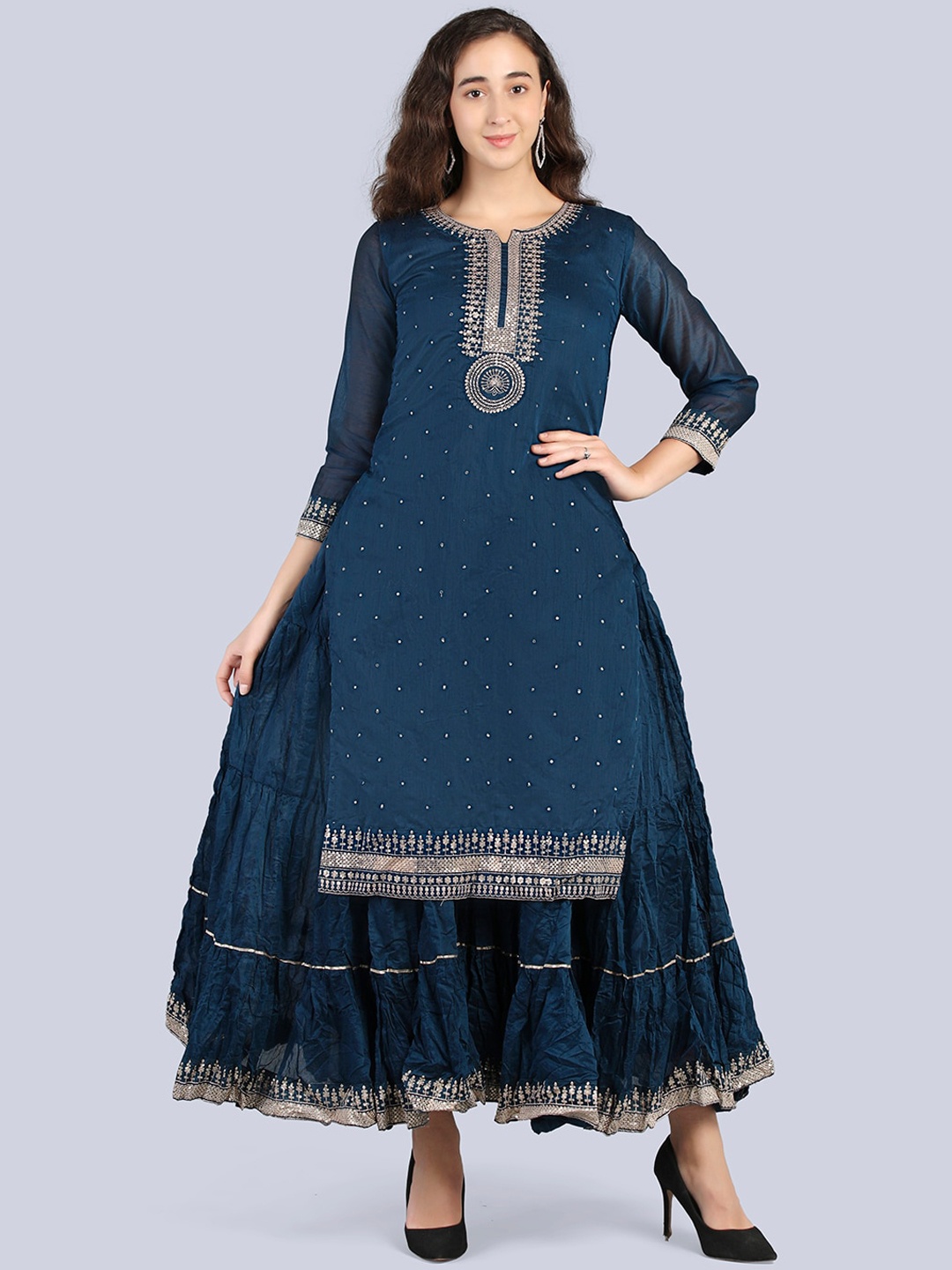 

Pakiza Ethnic Motifs Embroidered Cotton Anarkali Kurta, Blue