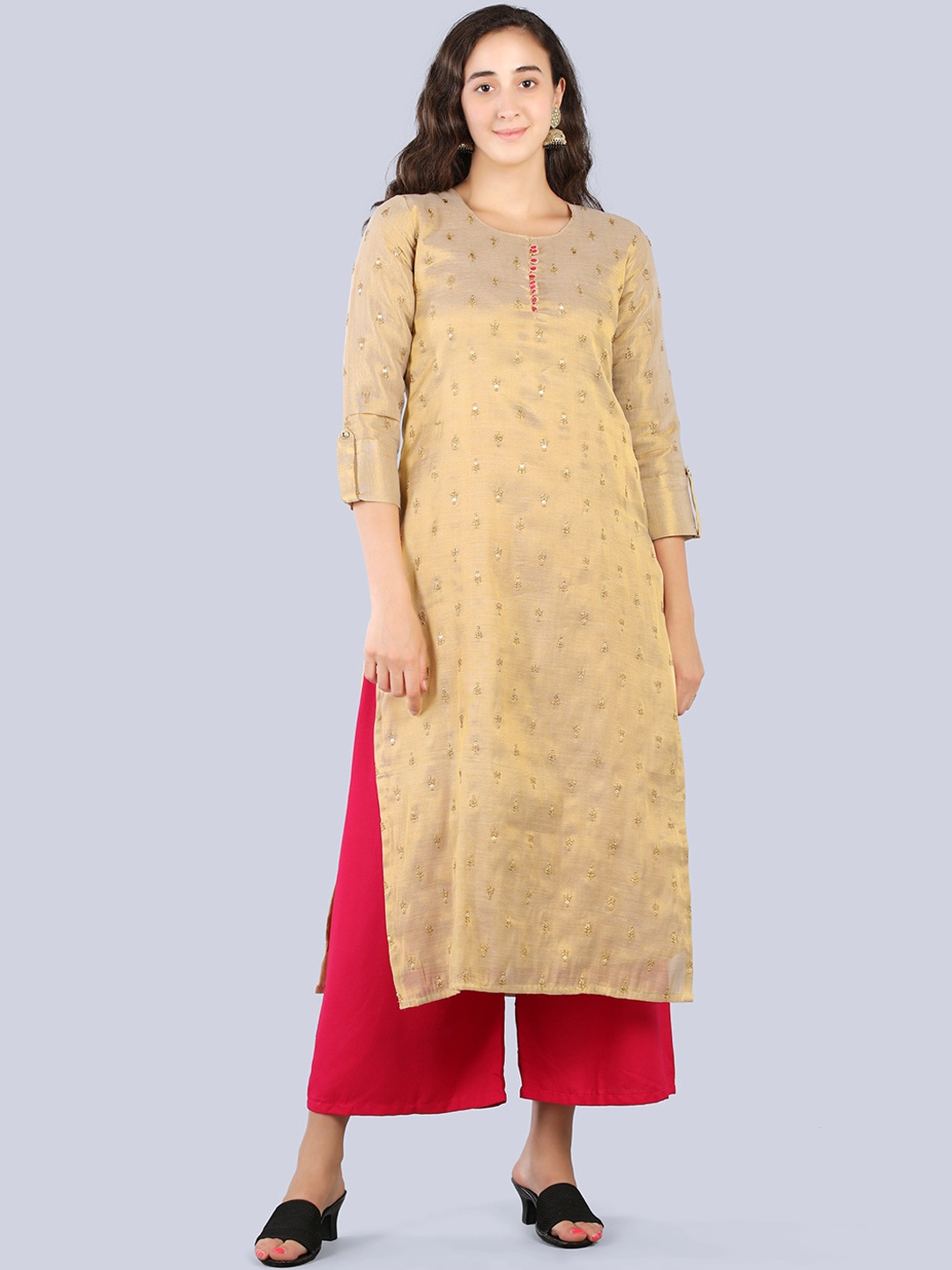 

Pakiza Women Floral Embroidered Cotton Kurta, Gold