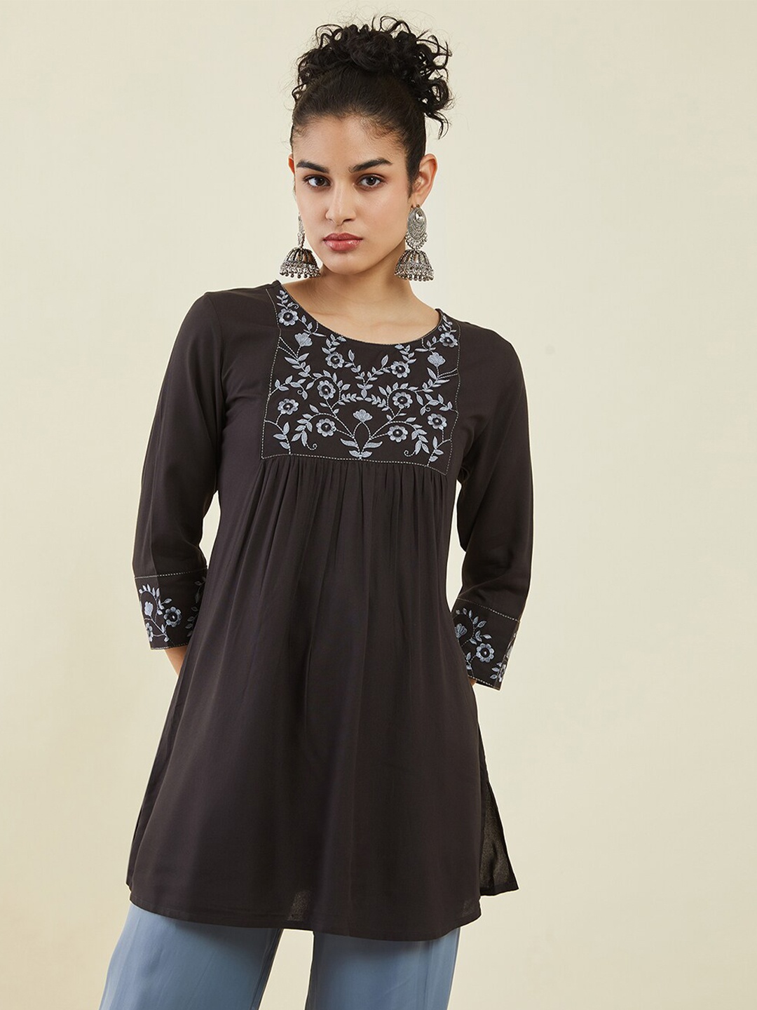 

Soch Women Embroidered Tunic, Charcoal