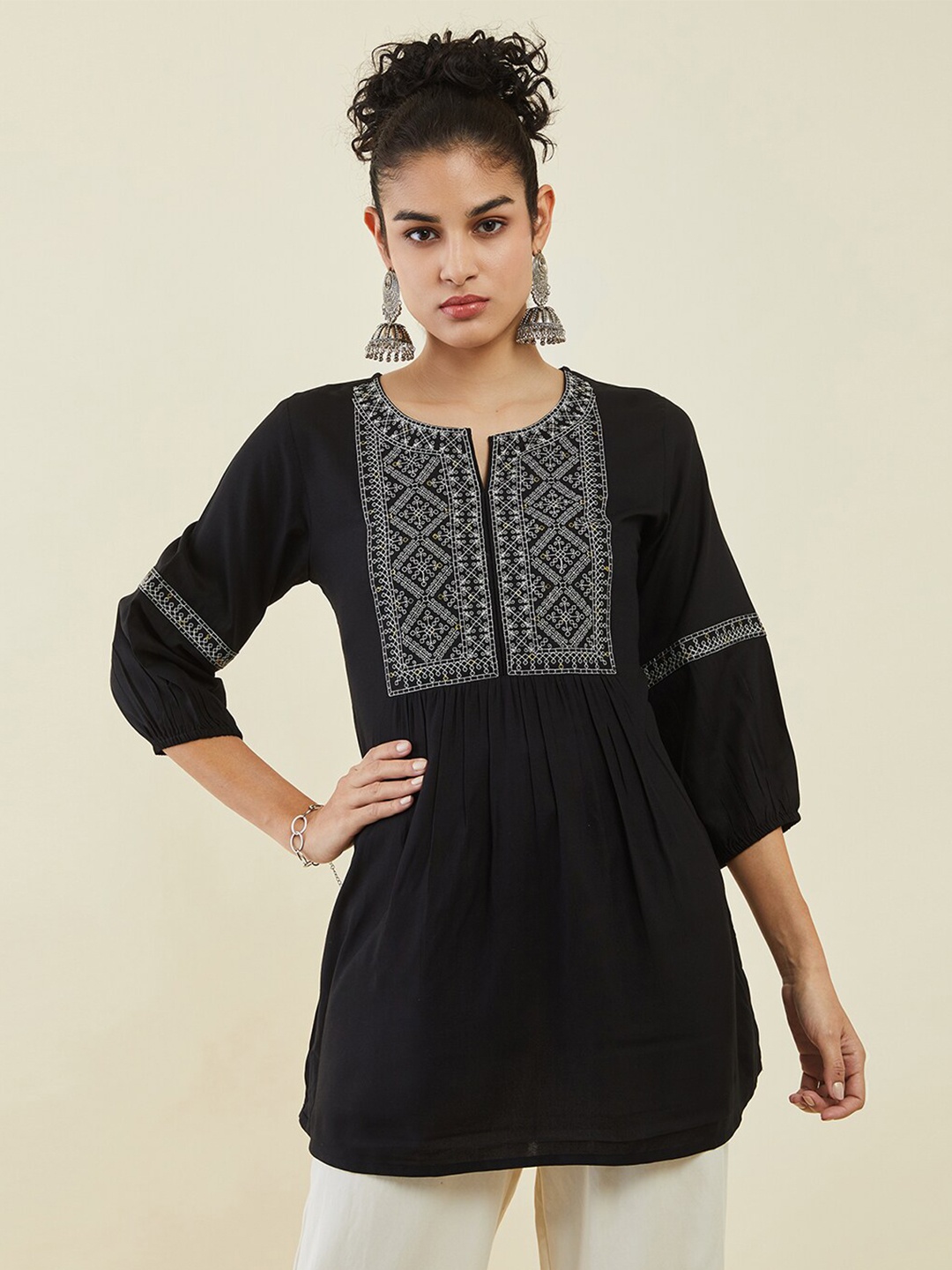 

Soch Women Embroidered Tunic, Black