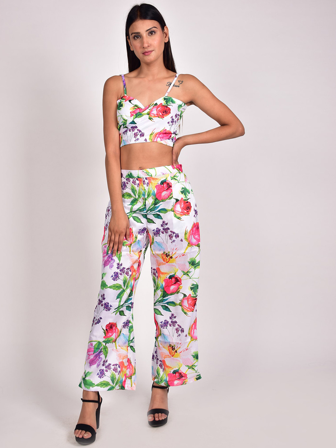 

Rajoria Instyle Women Floral Print Crop-Top With Palazzo Swimwear, White