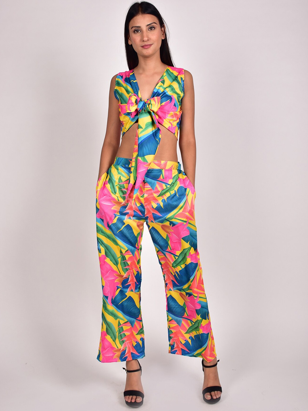 

Rajoria Instyle Women Printed Top with Trousers, Yellow