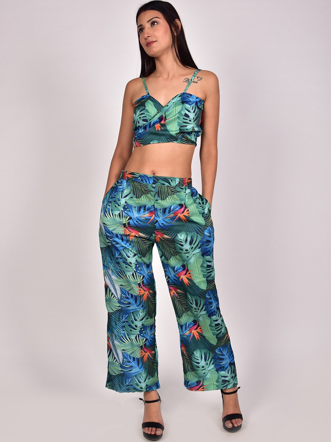 

Rajoria Instyle Women Printed Top with Trousers, Green