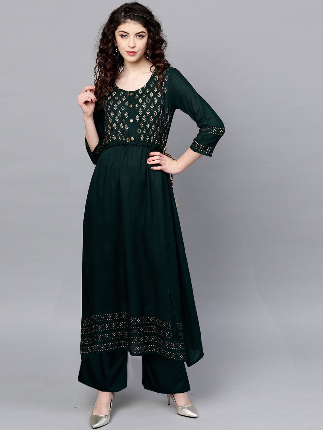 

Ishin Women Ethnic Motifs Yoke Design Anarkali Kurta, Green