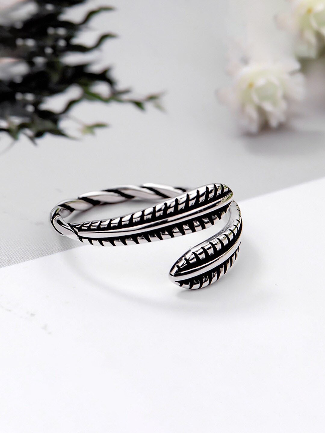 

Raajsi by Yellow Chimes 925 Sterling Silver Leaf Designed Adjustable Finger Ring