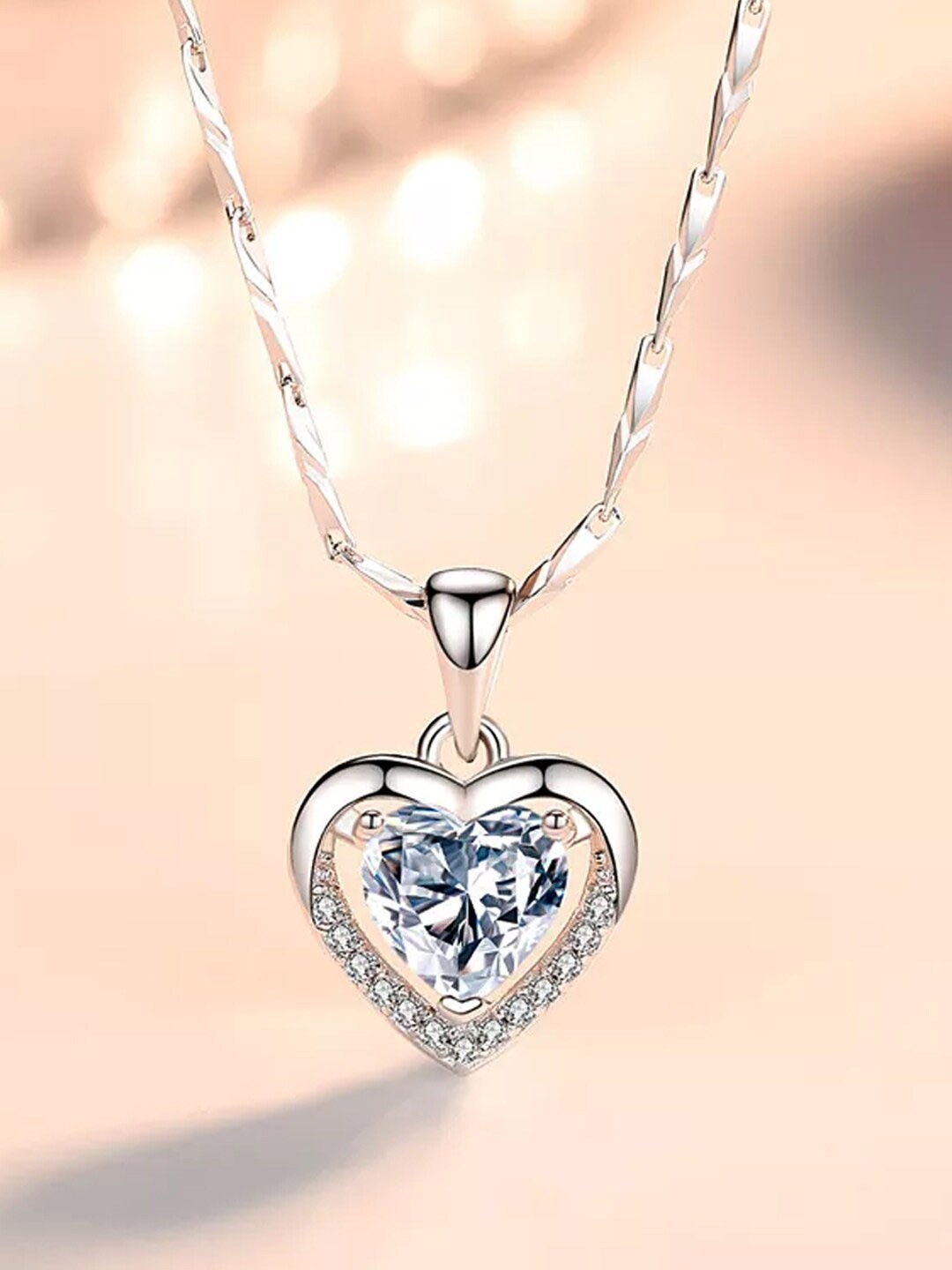

Raajsi by Yellow Chimes 925 Sterling Silver Crystal Studded Haert Shaped Pendant with Chain