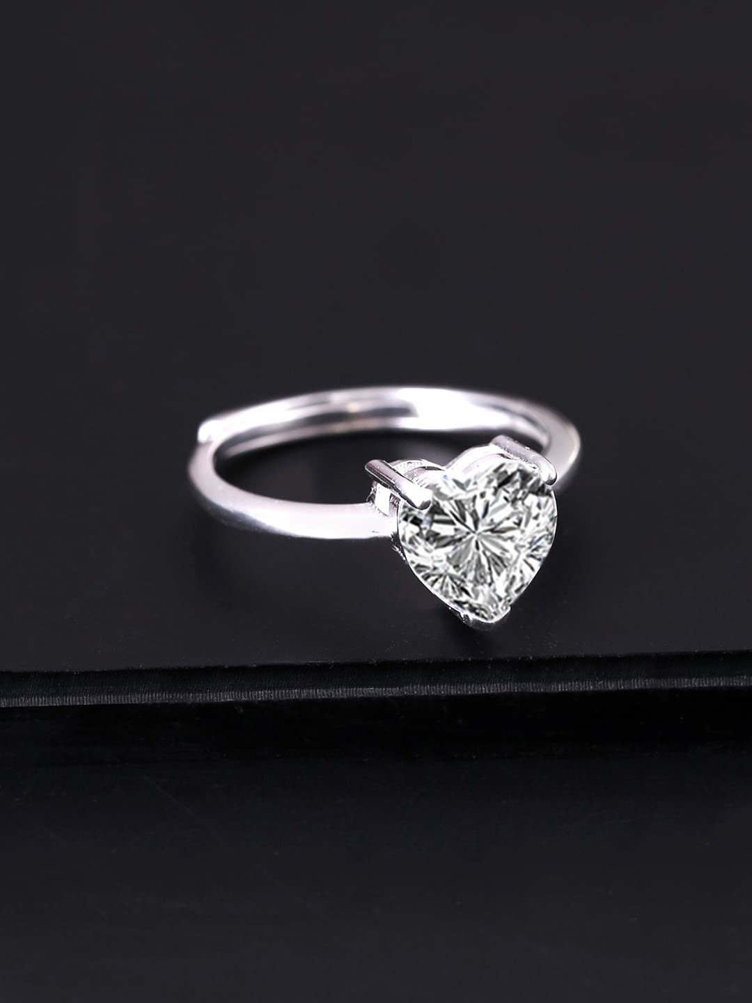 

Raajsi by Yellow Chimes 925 Sterling Silver Rhodium-Plated Crystal Studded Finger Ring, White