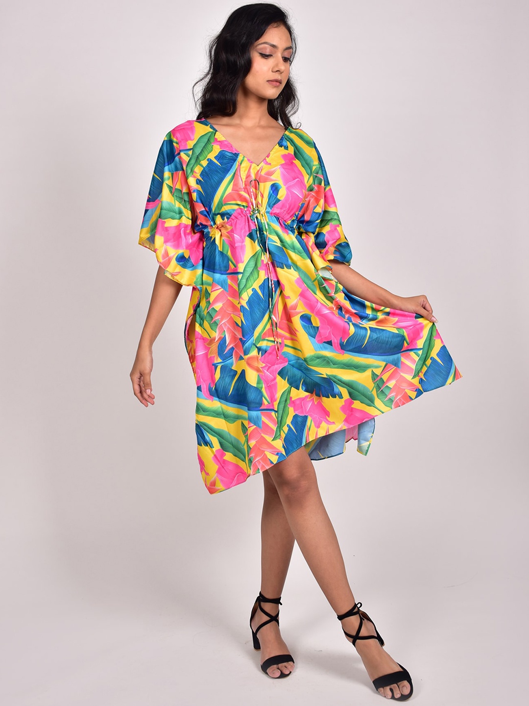 

Rajoria Instyle Women Crepe Digital Printed Kaftan Cover-Up Dress, Yellow