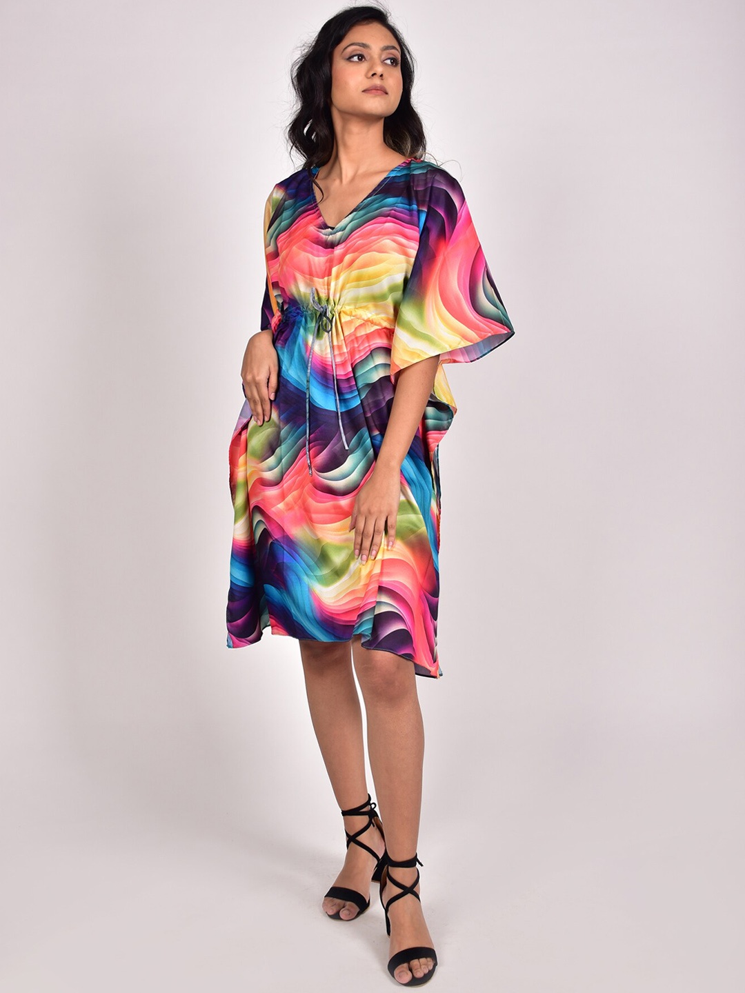 

Rajoria Instyle Abstract Printed Tie-Up Detail Kaftan Dress, Pink