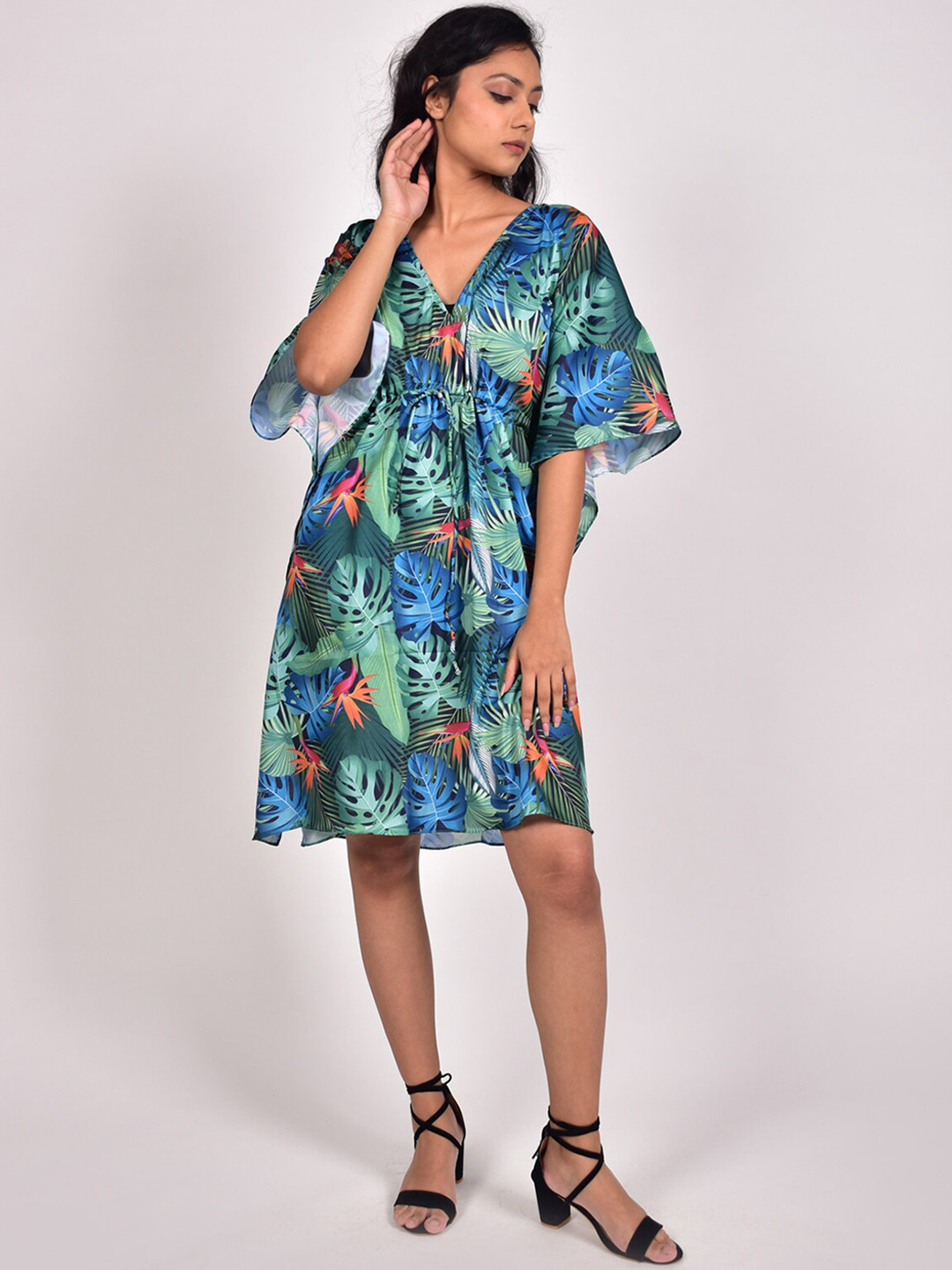 

Rajoria Instyle Tropical Printed Tie-Up Detail Kaftan Dress, Sea green