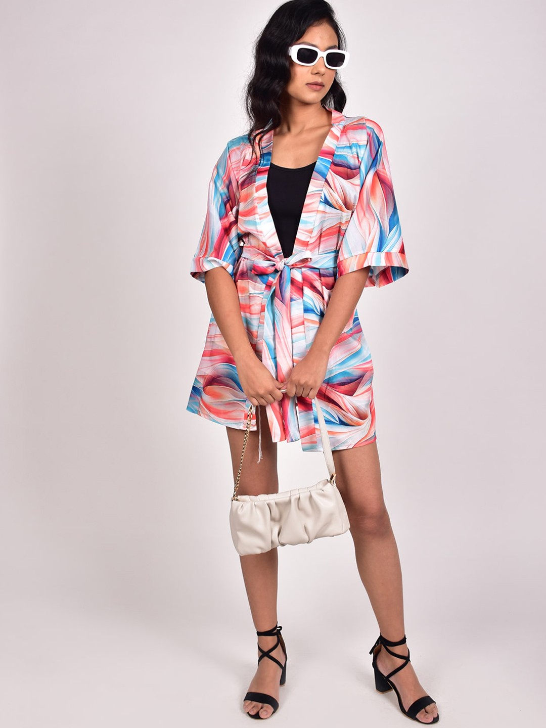 

Rajoria Instyle Women Printed Tie-Up Kaftan Shrug, White