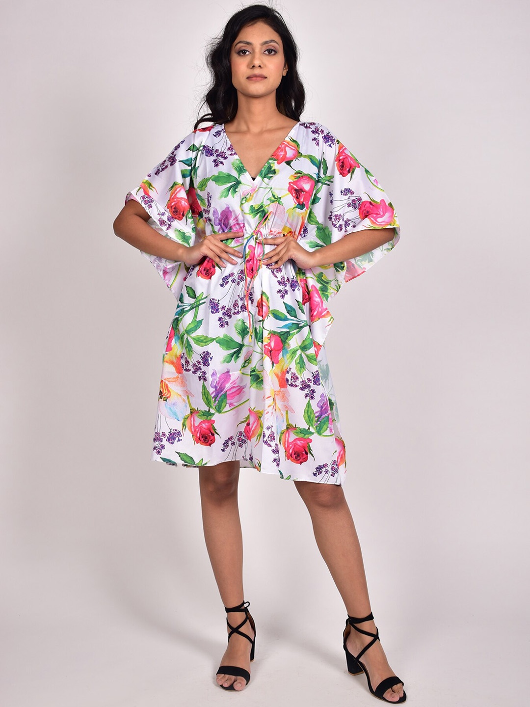 

Rajoria Instyle Floral Printed Tie-Up Detail Kaftan Dress, White