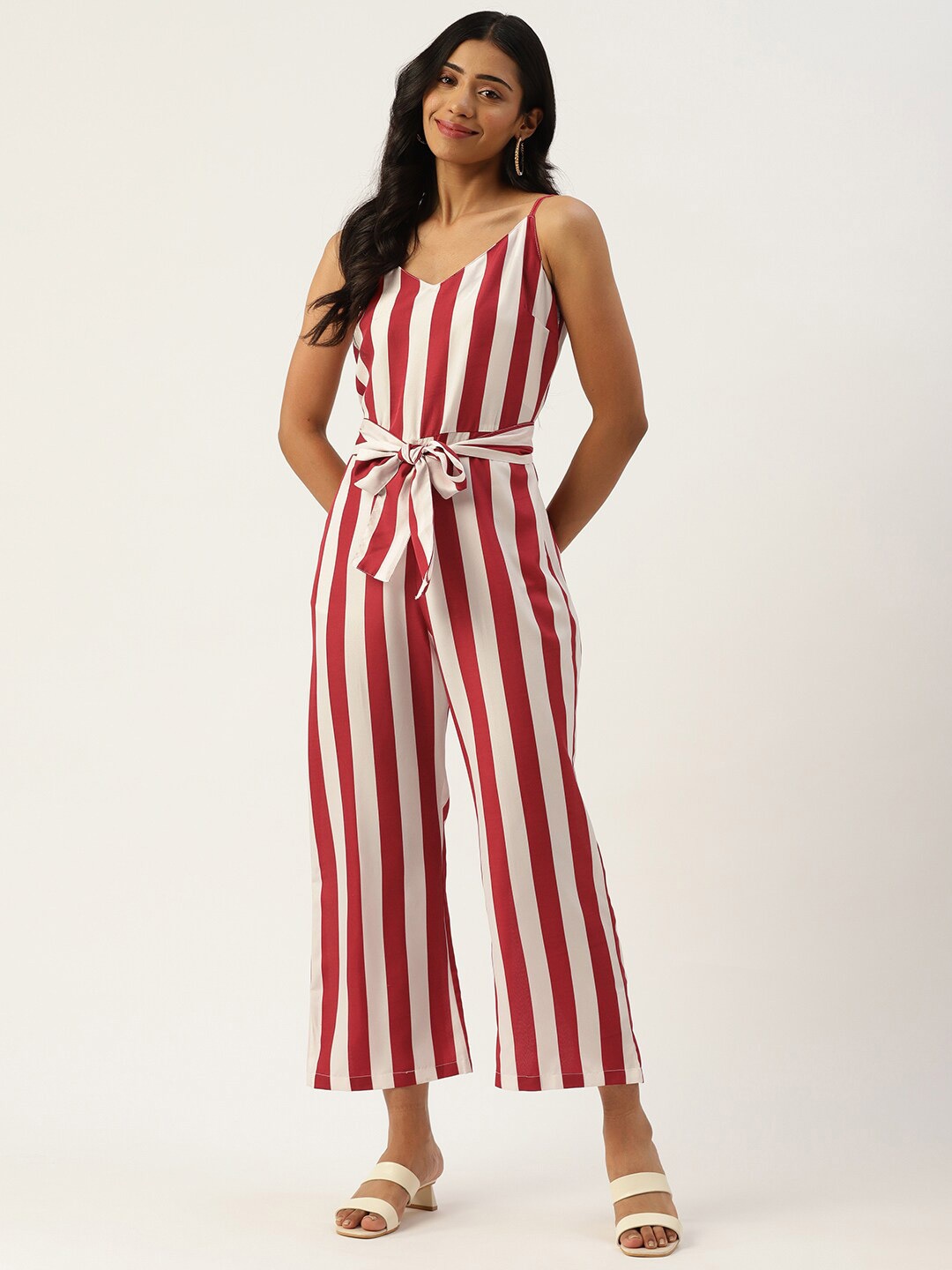 

SIRIKIT Striped Basic Jumpsuit, Maroon