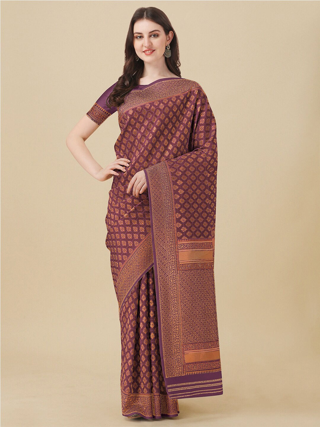 

Kasak Floral Woven Design Zari Kanjeevaram Saree, Purple