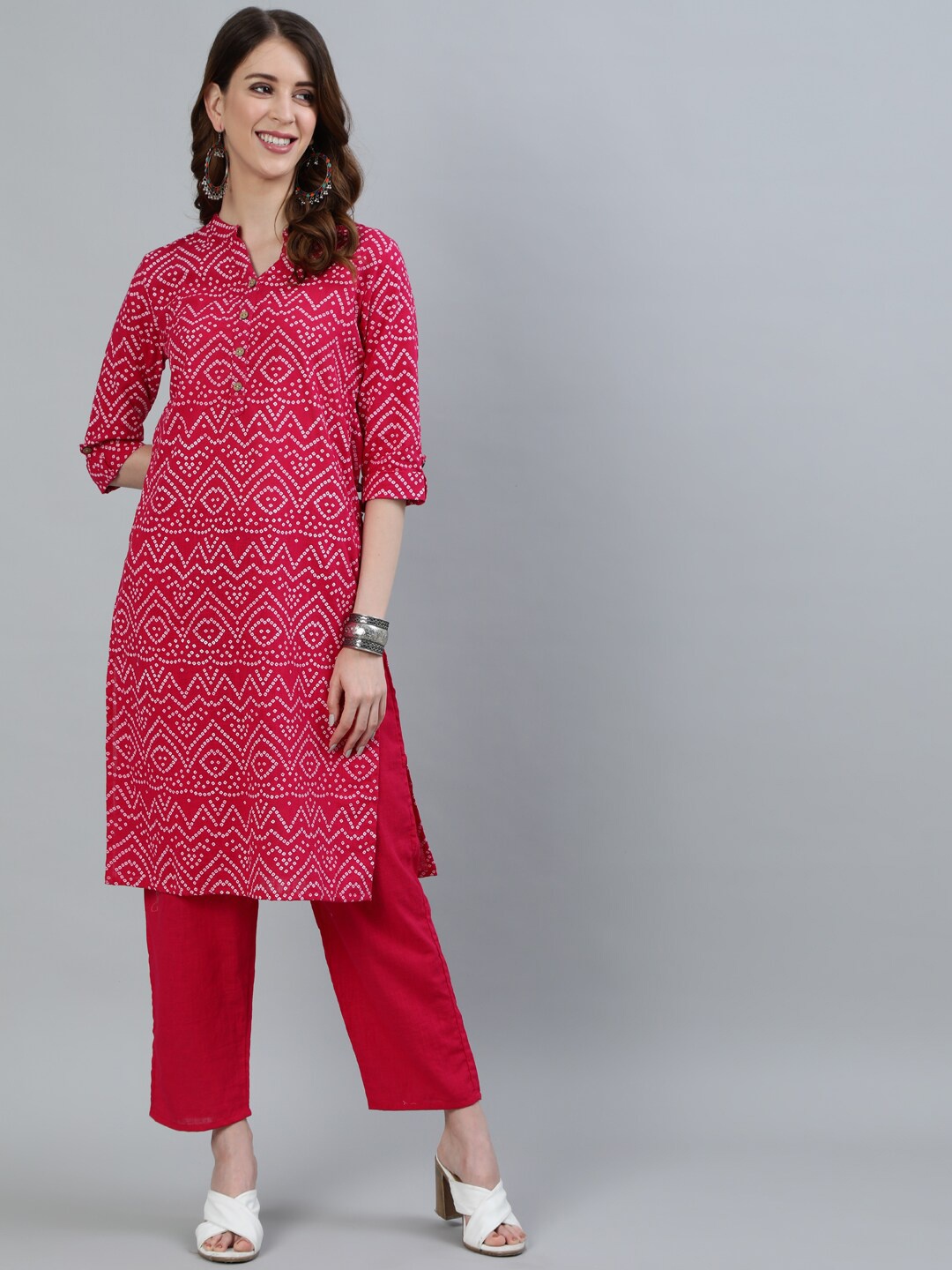 

Ishin Bandhani Printed Pure Cotton Kurta with Trousers, Pink