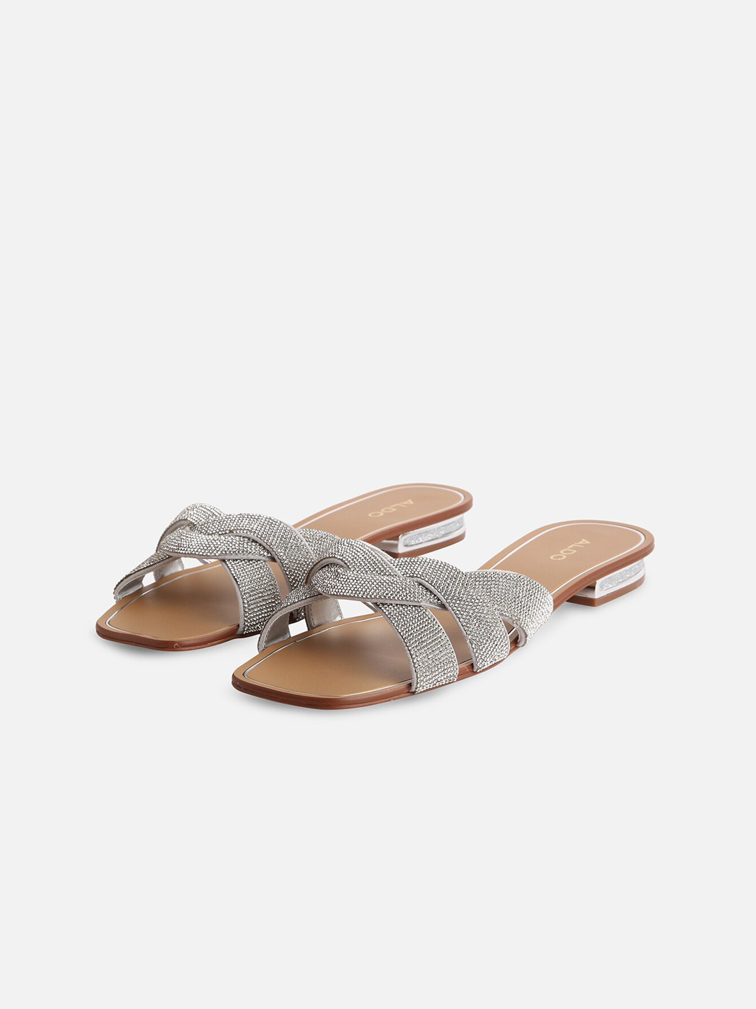 

ALDO Women Embellished Open Toe Flats, Silver