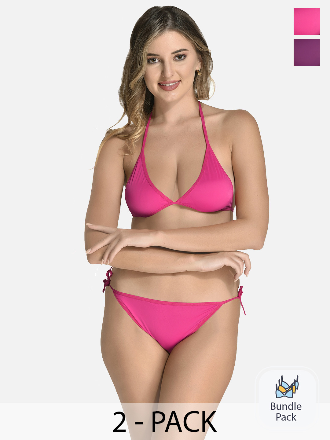 

StyFun Pack Of 2 Satin Lingerie Set LS_Satin_Set_PinkPurple_B, Pink