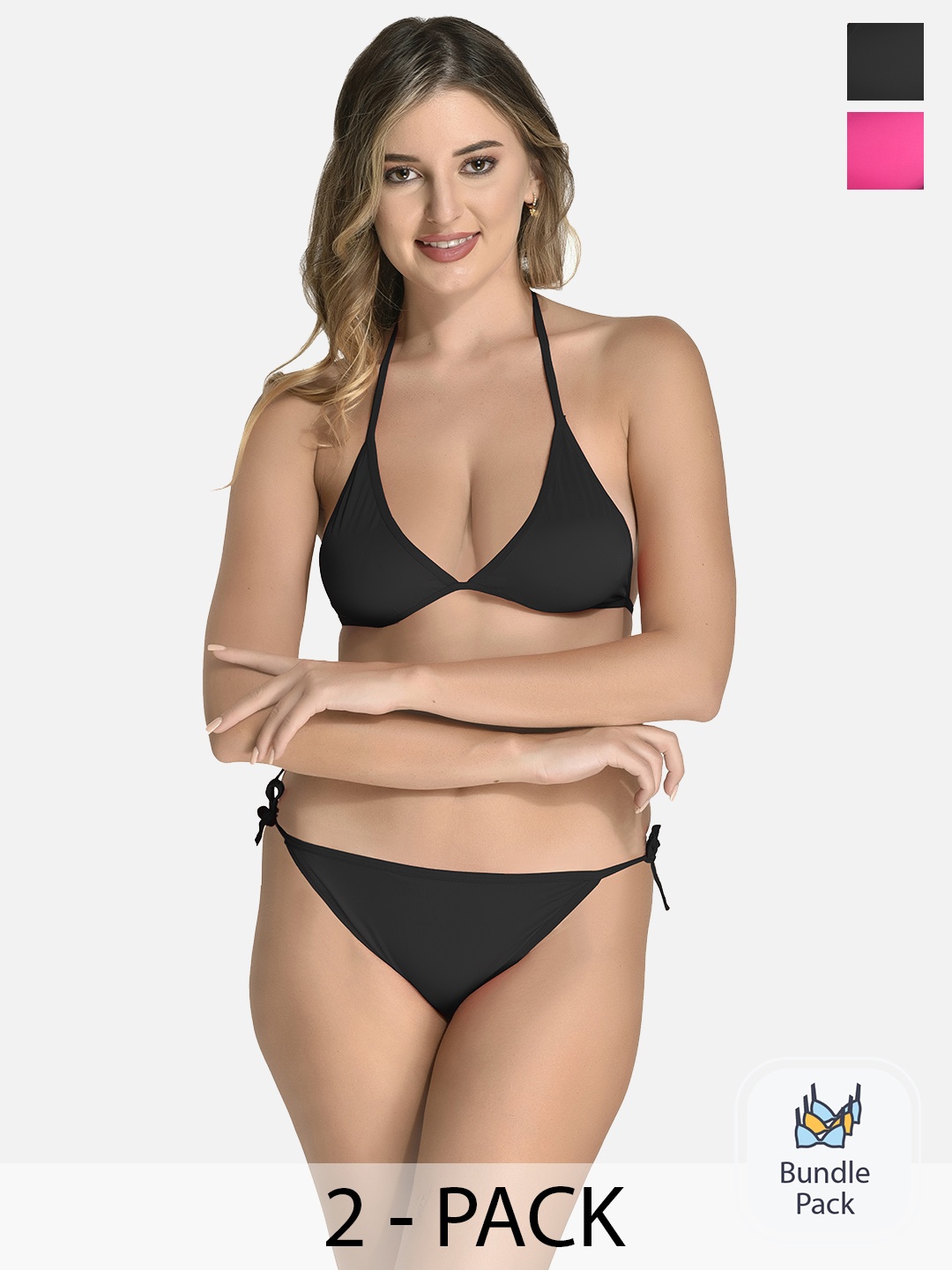 

StyFun Pack Of 2 Satin Lingerie Set LS_Satin_Set_BlackPink_B, Black