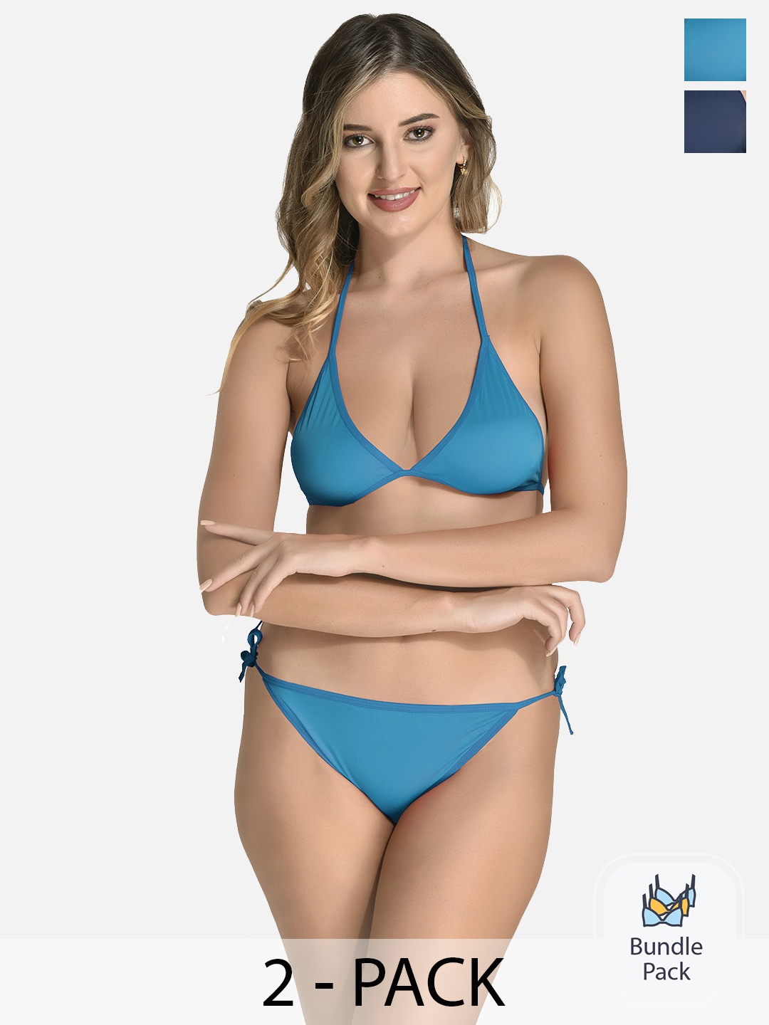 

StyFun Pack Of 2 Satin Lingerie SetsLS_Satin_Set_SKYNavy_B, Blue