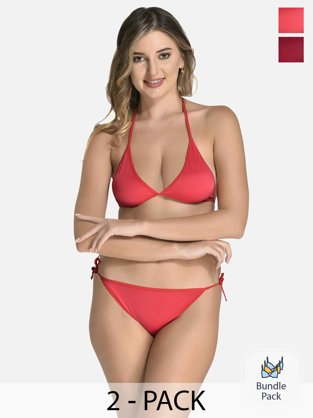 

StyFun Women Pack Of 2 Satin Lingerie Set LS_Satin_Set_RedMaroon_B, Red