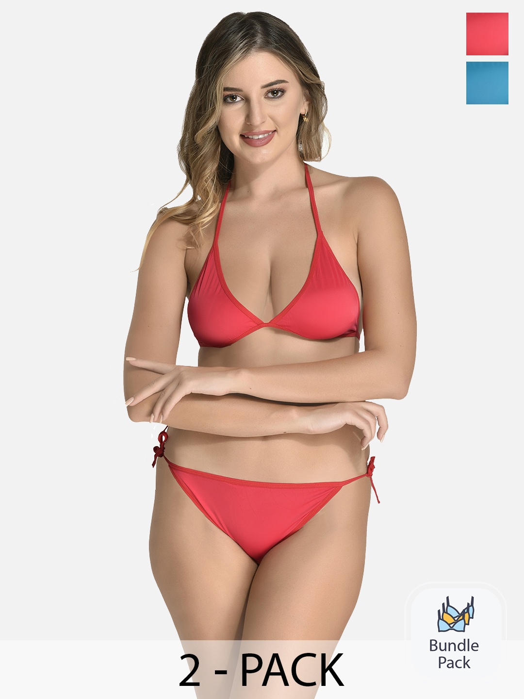 

StyFun Pack Of 2 Satin Lingerie Set LS_Satin_Set_RedNavy_B, Red