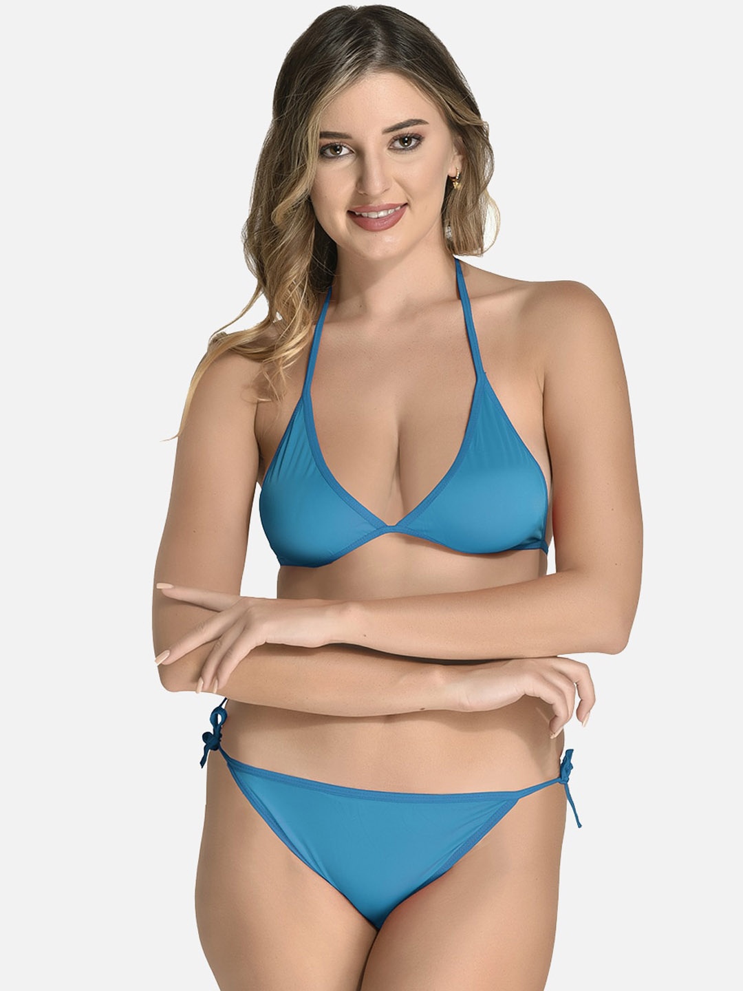 

StyFun Non-Wired Non-Padded Mid-Rise Satin Lingerie Set, Blue
