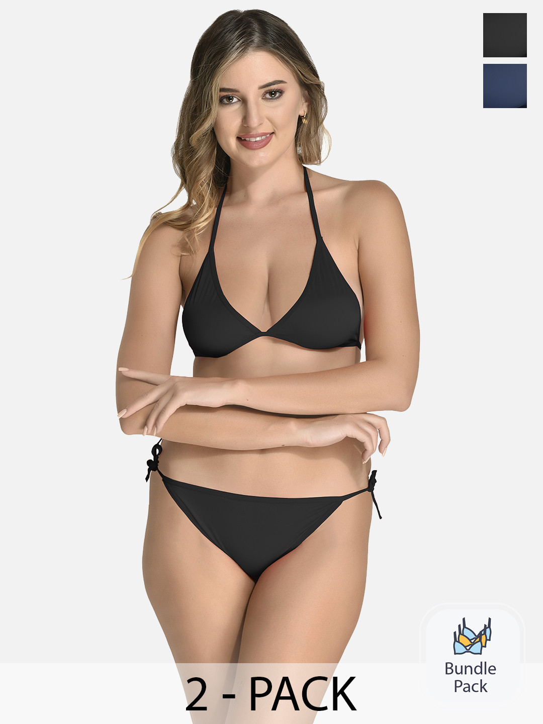 

StyFun Pack Of 2 Non-Wired Non-Padded Mid-Rise Satin Lingerie Set, Black